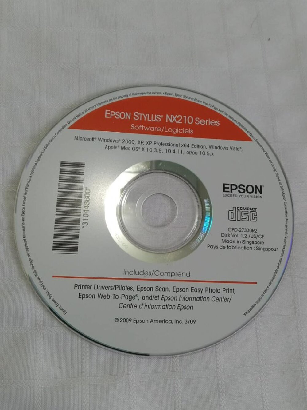 Software and driver installation CD for the Epson Stylus NX210 printer series